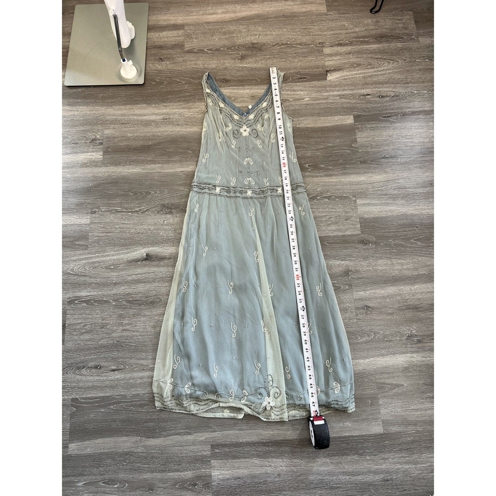 Vintage antique 1940s Slate Blue Beaded Mesh Flapper Midi Dress Size 8 - Picture 6 of 8